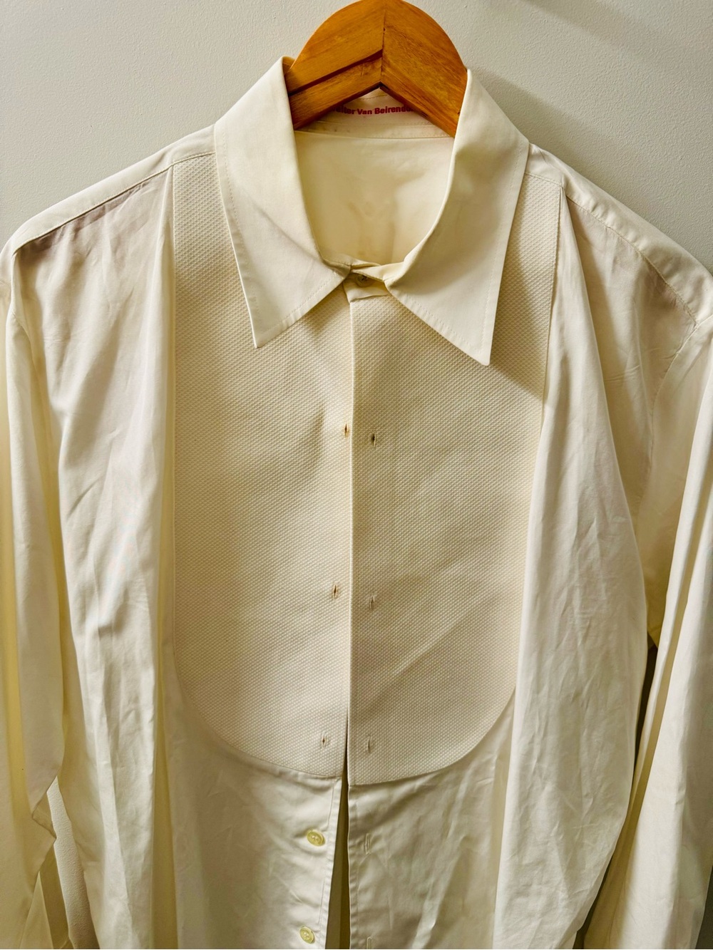Walter Van Beirendonck Men's Cream Textured Bib Dress Shirt